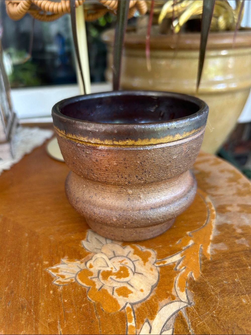 Brown Glazed Ceramic Planter Pot or Tea Cup
